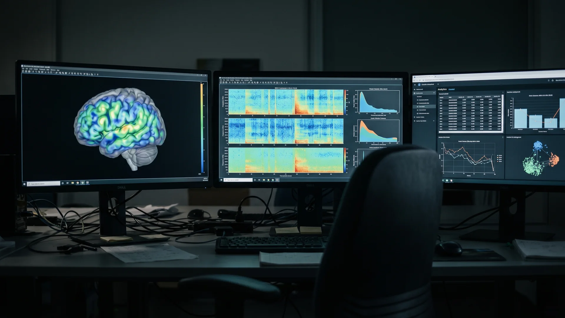 A research workstation analysing cognitive and emotional response data to sound.