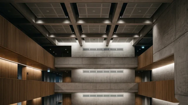A multi-zone immersive audio environment integrated into a museum atrium.